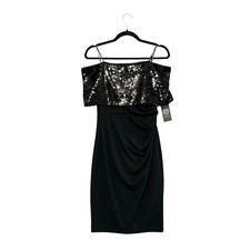 Vince Camuto Crepe Sequin Off Shoulder Dress NWT Women's Sz 4 Black Glam Bold