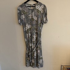 M&CO Muted Leaves SIZE 18 UK Short Sleeve Belted Midi Dress SP5