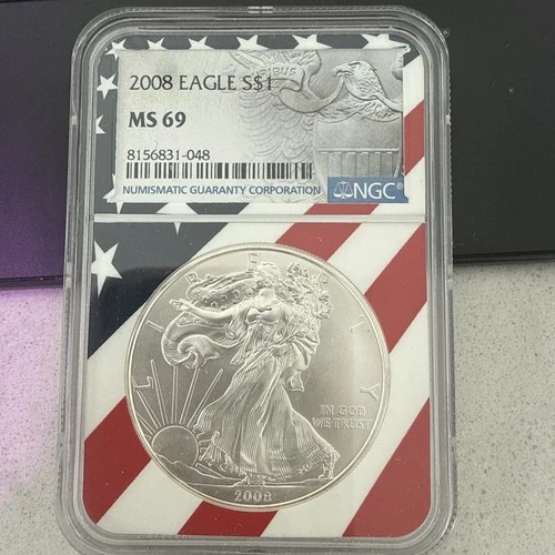 2008 W American Silver Eagle $1 Coin Uncirculated, NGC graded MS69 NGC