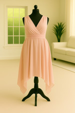 💯BEAUTIFUL💯  Plus Size PINK Asymmetric Cocktail Knee Length Dress  ( 22 )