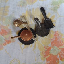 Metal Dollhouse Kitchen Pots  Pans Lot of 3 Copper Black Silver Miniatures