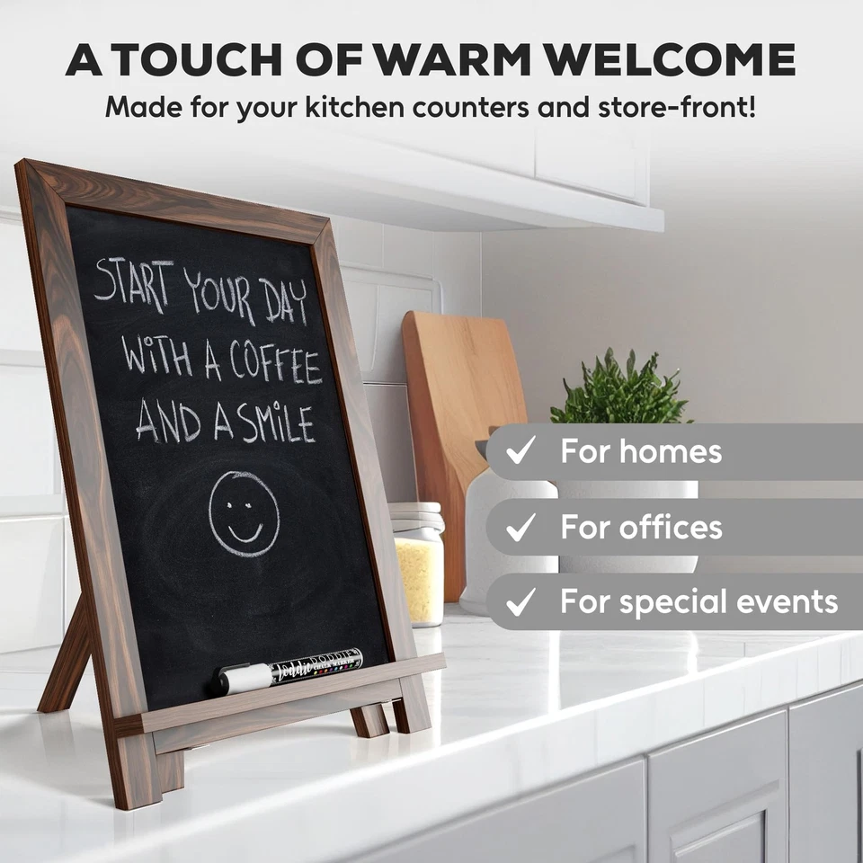 Rustic Wood Tabletop Chalkboard Easel - Dark Brown, 12" x 12" - Chalk Marker ... - Image 2 of 4