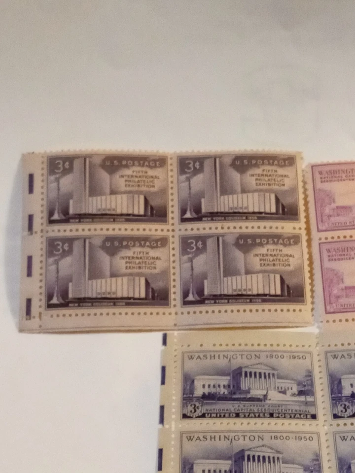MINT NH OG THREE 3 CENT STAMP BLOCKS CV 5.50 - Image 2 of 4