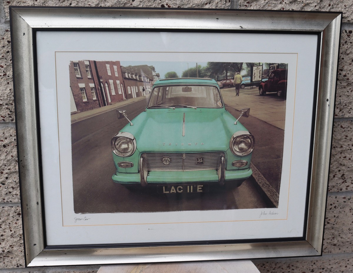 Rare JoAnn Arduini Green Car Triumph Signed Art Print Framed 17x12