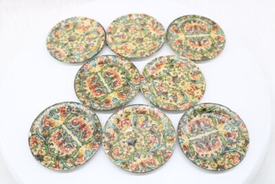 Vintage set of 8 Genuine Gem Coaster Alcohol Proof Floral Boho Tuscan