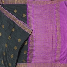 Vintage Black Sarees 100 Pure Cotton Zari Butta Handwoven Sari 5YD Craft Fabric