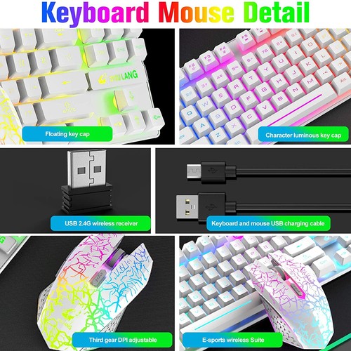 Kabellose Gaming-Tastatur, Maus und Matte, Regenbogen-LED-Hintergrundbeleuchtung - Bild 11 von 15