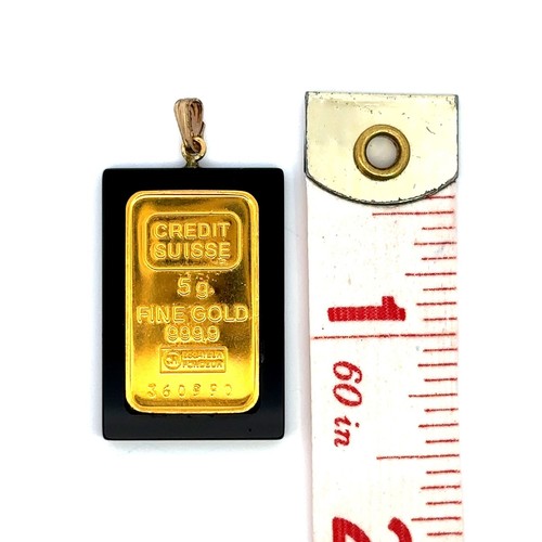 Credit Suisse 5 Grams Gold Bar Framed Onyx Pendant - J255 - Picture 8 of 10