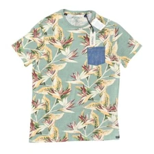 New Buffalo David Bitton Green T-Shirt Men's Medium Cotton Floral Crew Neck