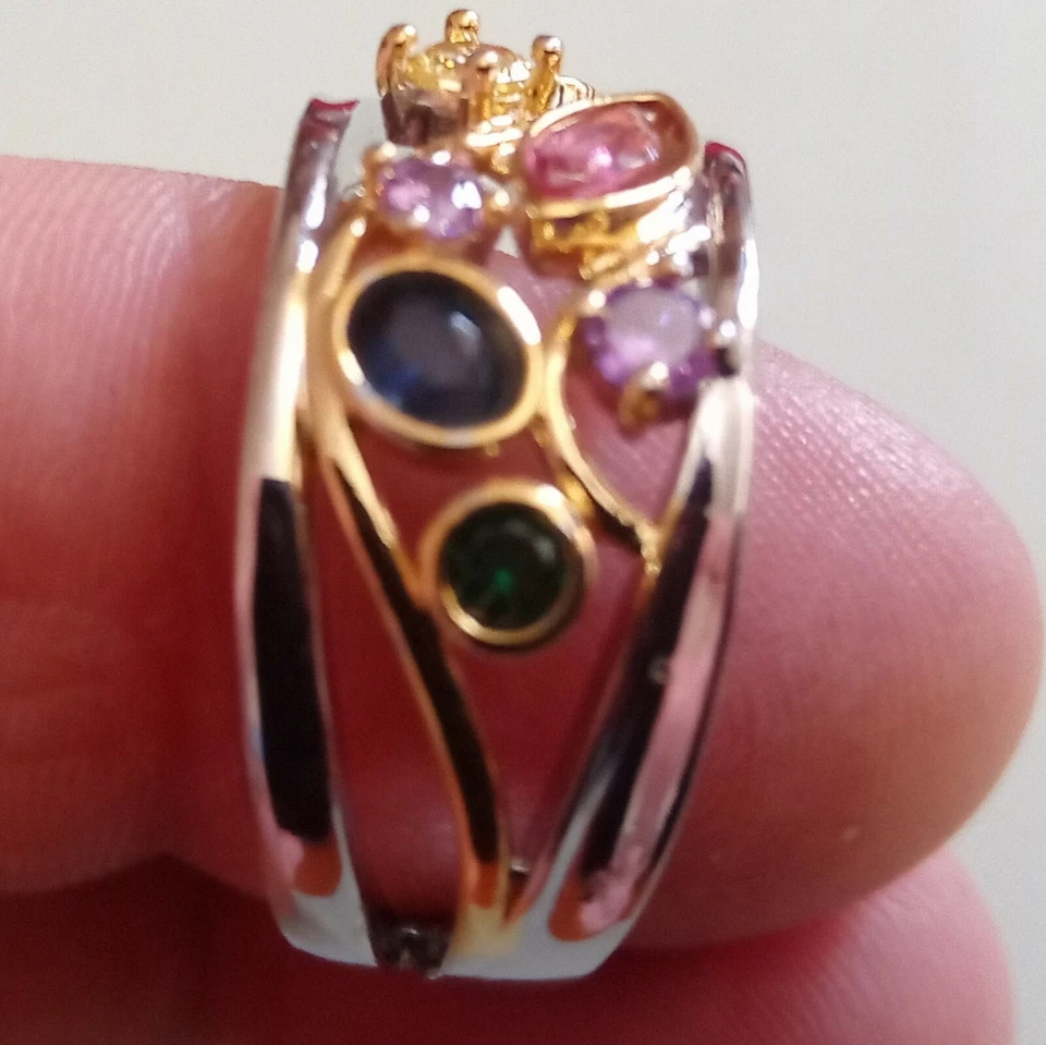 Anello Misure🇮🇹 22/20 Argento 925( Vedi Foto Punzone) Pietre Ametrino - Immagine 3 di 4