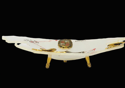 Mallorca Spain Souvenir Dish Damascene Handmade Mother Of Pearl Map Vintage