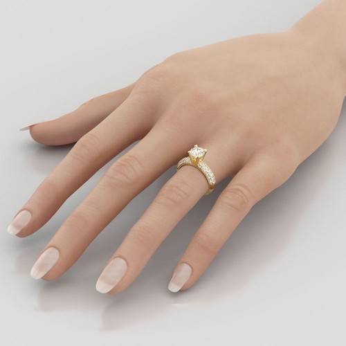 1 1/3 CT Diamant Verlobungsring Rundschliff H/SI2 18K Gelbgold Größe Wählbar