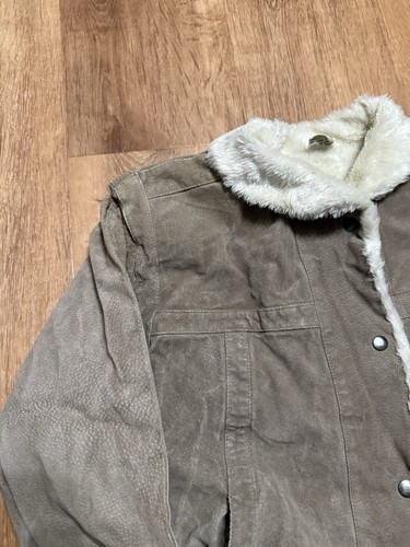 Giacca Vintage Suede Leather Jacket Womens Medium Beige Tan Y2K Quilt Lined - Picture 8 of 11