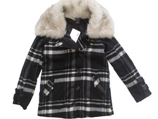Oakley Women Black White Tartan Plaid Check Wool Mix Jacket Winter Coat Size Xs