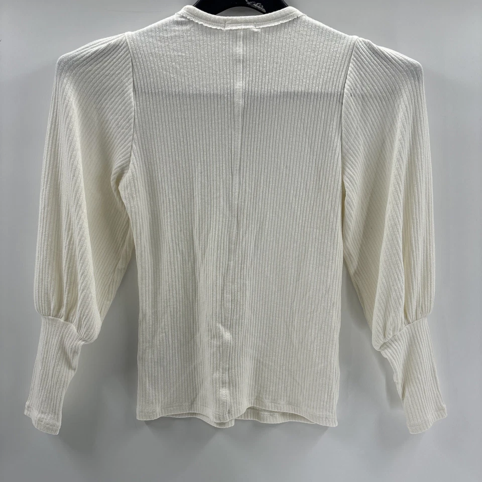 Top acanalado Henley manga larga para mujer hecho con etiquetas, blanco talla XS Foto 2 de 4