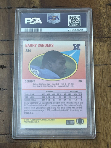 1990 Fleer Barry Sanders #284 2nd Year Detroit Lions PSA 9 MINT HOF - Bild 2 von 2