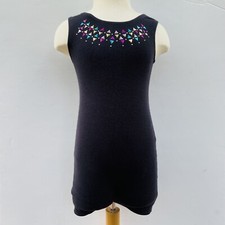 Danskin Freestyle Biketard Unitard Black Rainbow Stud Rhinestone Girl Sz 7/8