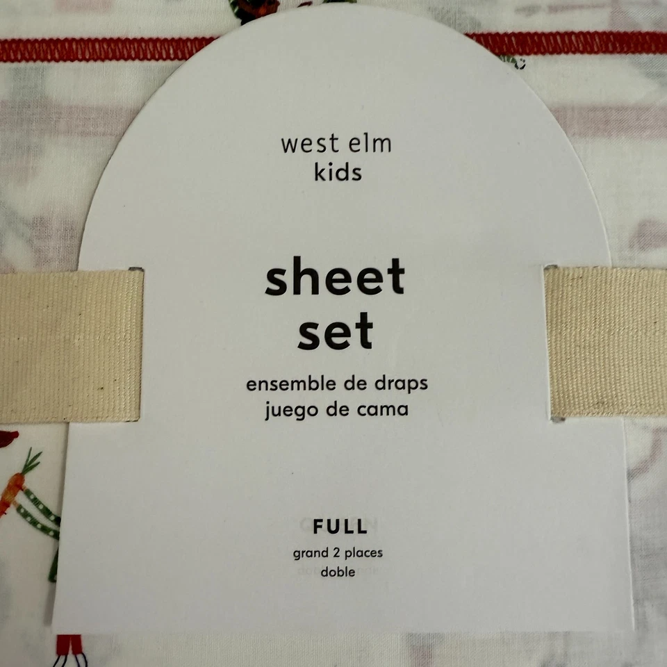 JUEGO DE SÁBANAS DE ALGODÓN WEST ELM SANTA'S WORKSHOP, COMPLETO ~ NIÑOS VACACIONES NAVIDAD Foto 2 de 4