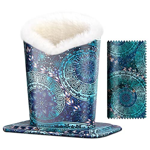 Green Floral Plush Lined Desk Stand for Eyeglasses and Sunglasses