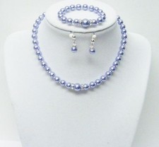 12.5  Violet Glass Pearl Necklace/Bracelet/Earrings Set for Little Girl