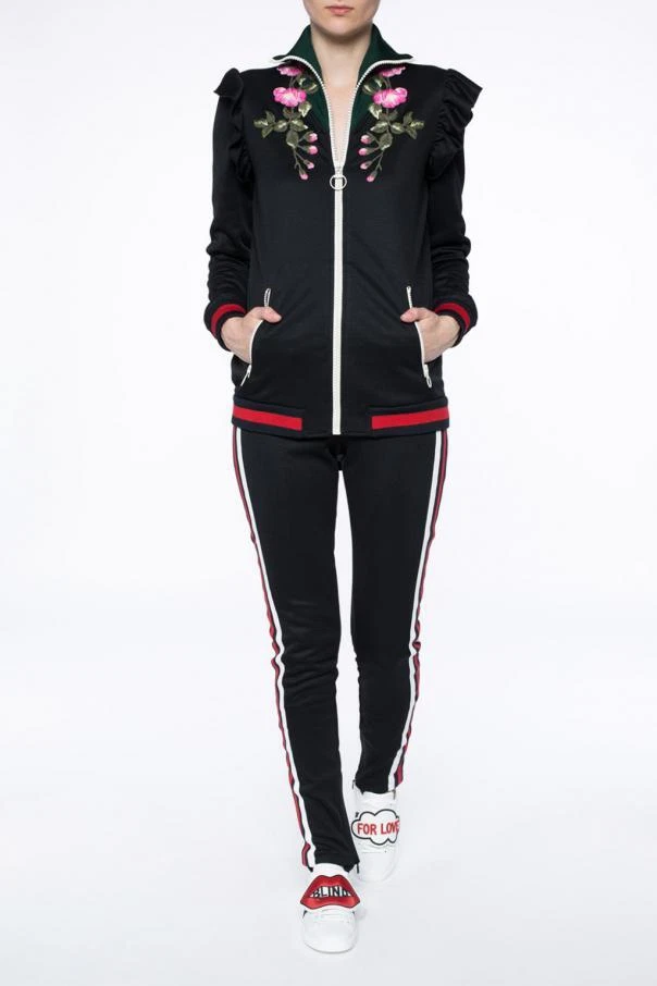GUCCI Black Technical Web Band Red White Stripe Stirrup Sweat Pant