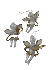 Vintage Clear Acrylic Plastic  Playing Angel Christmas Tree Ornaments Lot Of 3