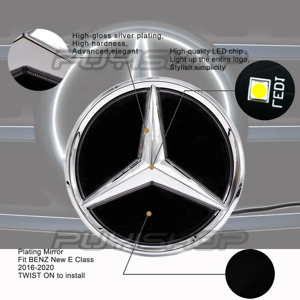 Chrome Mirror Car Led Emblem Badge Grill Logo Star Light For Benz E Class 16-20 - Image 4 of 4