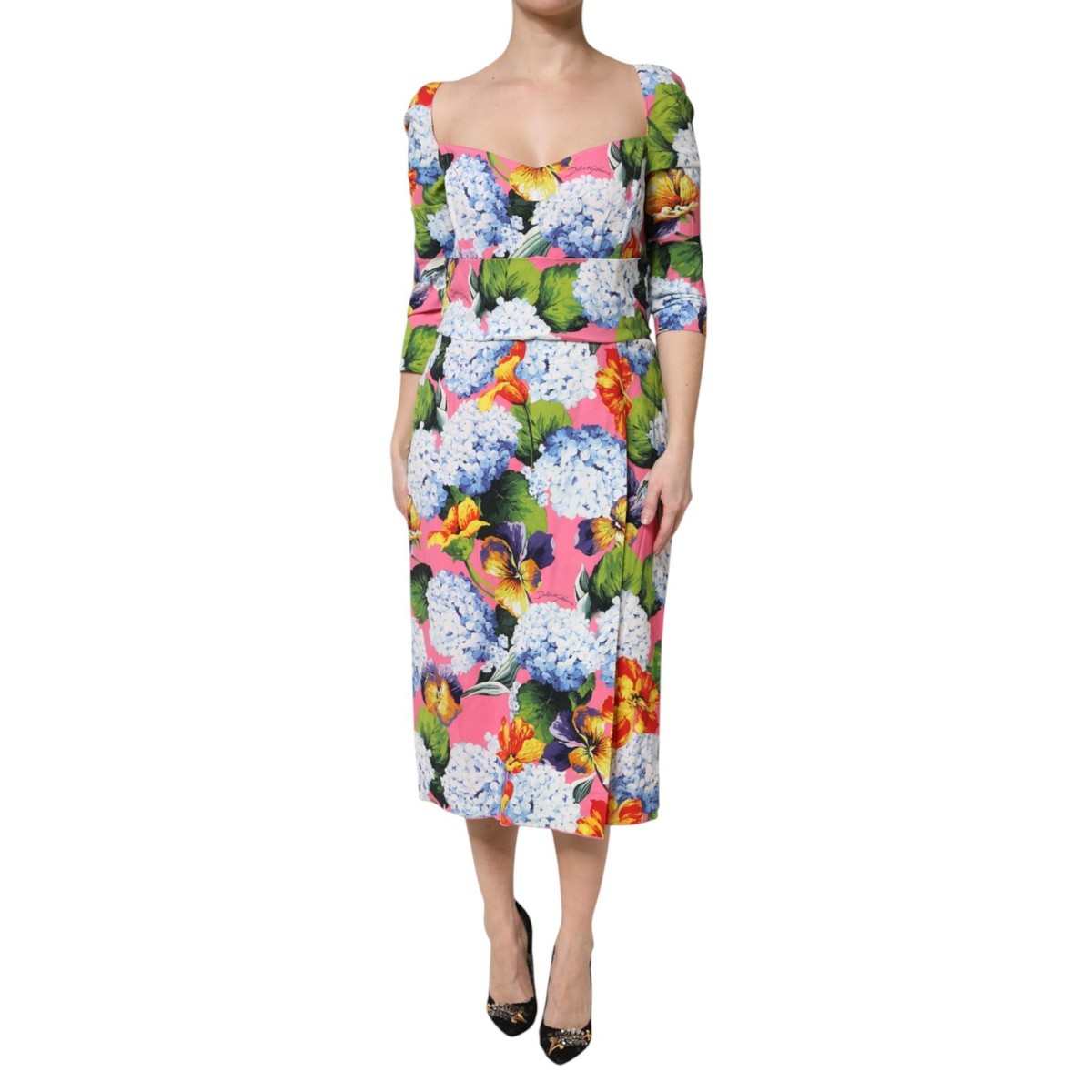 DOLCE & GABBANA Dress Multicolor Floral Pleated SheathMidi IT48