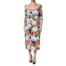 DOLCE & GABBANA Dress Multicolor Floral Pleated SheathMidi IT48/US14/XXL 2930usd