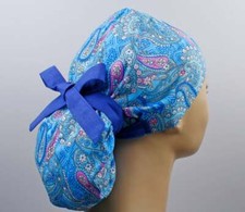 Scrub hats, nurse scrub cap, womens surgical hat, ponytail scrub cap paisley