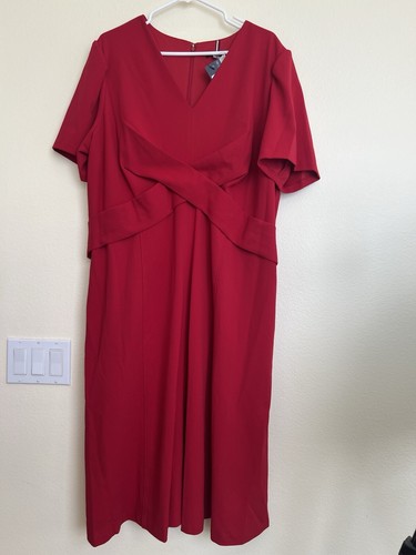Tommy Hilfiger Women's Scuba Crepe Structured Short Puff Sleeve Dress Rred 18W - Picture 5 of 12