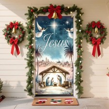 Christmas Door Banner 71 x 35 Inch Jesus Nativity Scene Design Religious Holi...
