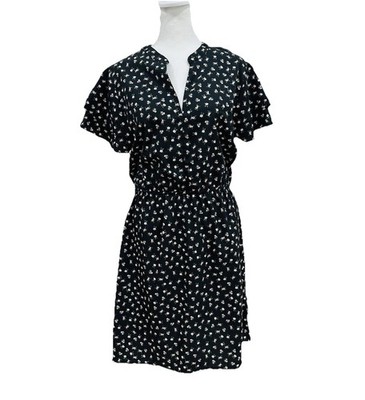 NWT Calliope Women s Summer Dress Black Floral Size L Elastic Waistband