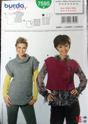 Burda Easy 7595 Shirt Top Rollkragen Schnittmuster Gr. 36-48 neu OVP