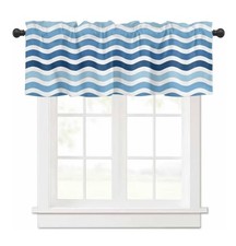 JasmineM Blue Ripple Stripes Valance Curtains For Windows 54x18 in.