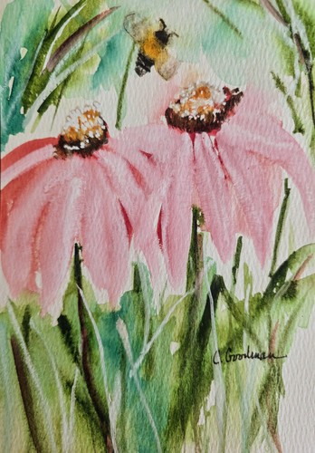 Original signiertes Aquarell. Floral. Rosa. Kegelblumen. Wildblumen