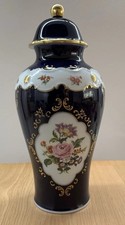 Weimar Porzellan Deckelvase – Echt Kobalt, Goldverzierung, Blumendekor, Vintage