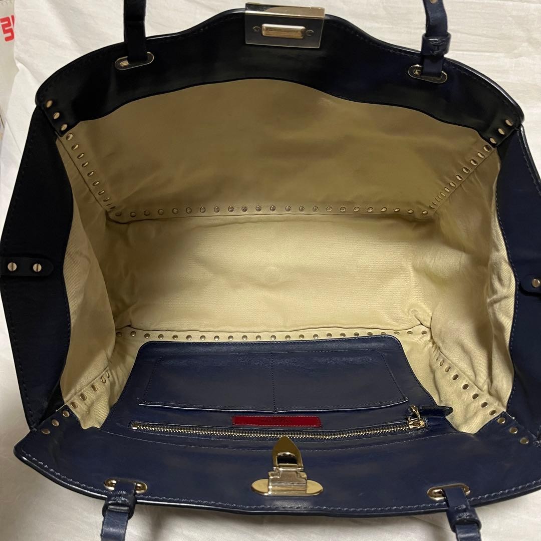 Valentino Garavani Navy Leather 2-Way Studded Tote Bag, Shoulder, Authentic Jap thumbnail 8