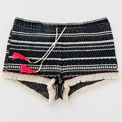 Mango Casual Damen Hotpants Jacquard gestreift Zugband Quasten Blau/Weiß/Pink M