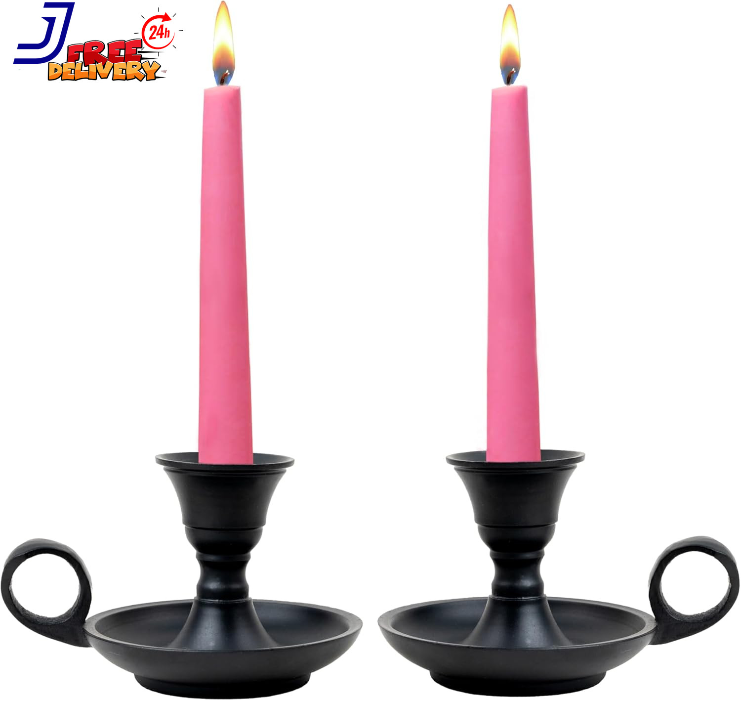 Black Matte Metal Candle Holders With Handle For Taper Candlestick Set Of 2 Mode