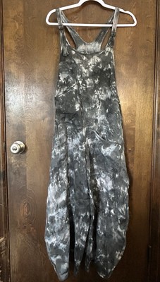 Cynthia Ashby Womens Emen Overall 100% Linen Thunder Gray Tie Dye Size Small