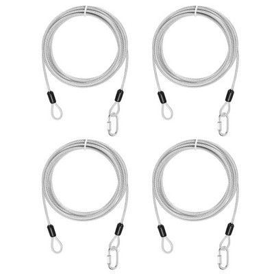 4Set 1/8'' Dia 9.8ft Security Steel Cable with Loops Clear + Quick Links