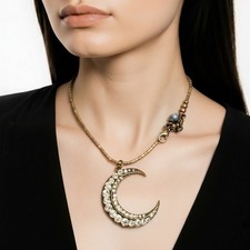 Silver and Rhinestone Cresent Moon with Star Costume Pendant