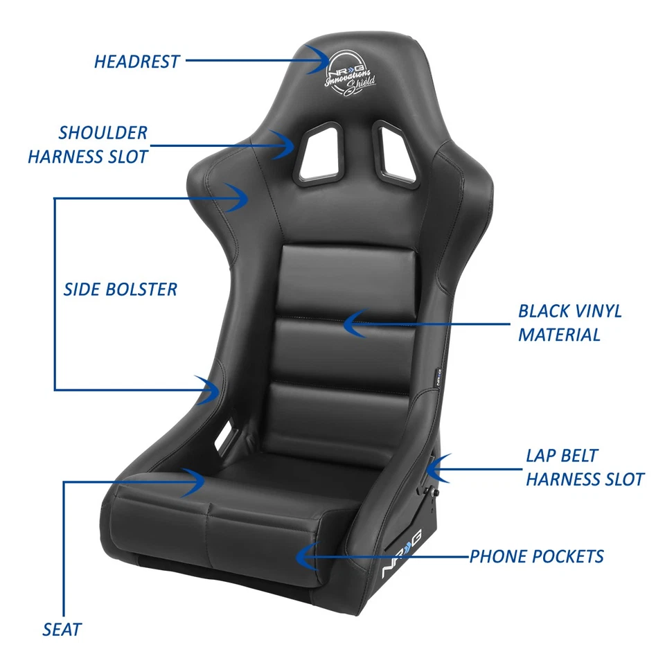 NRG FRP-310GY-SHIELD Medium Size Black Vinyl FRP Fixed Back Racing Bucket Seat - Image 2 of 4