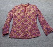 Tory Burch Pink HastingsGold Lame Plaid Silk Chiffon Tunic Top Office Blouse 10