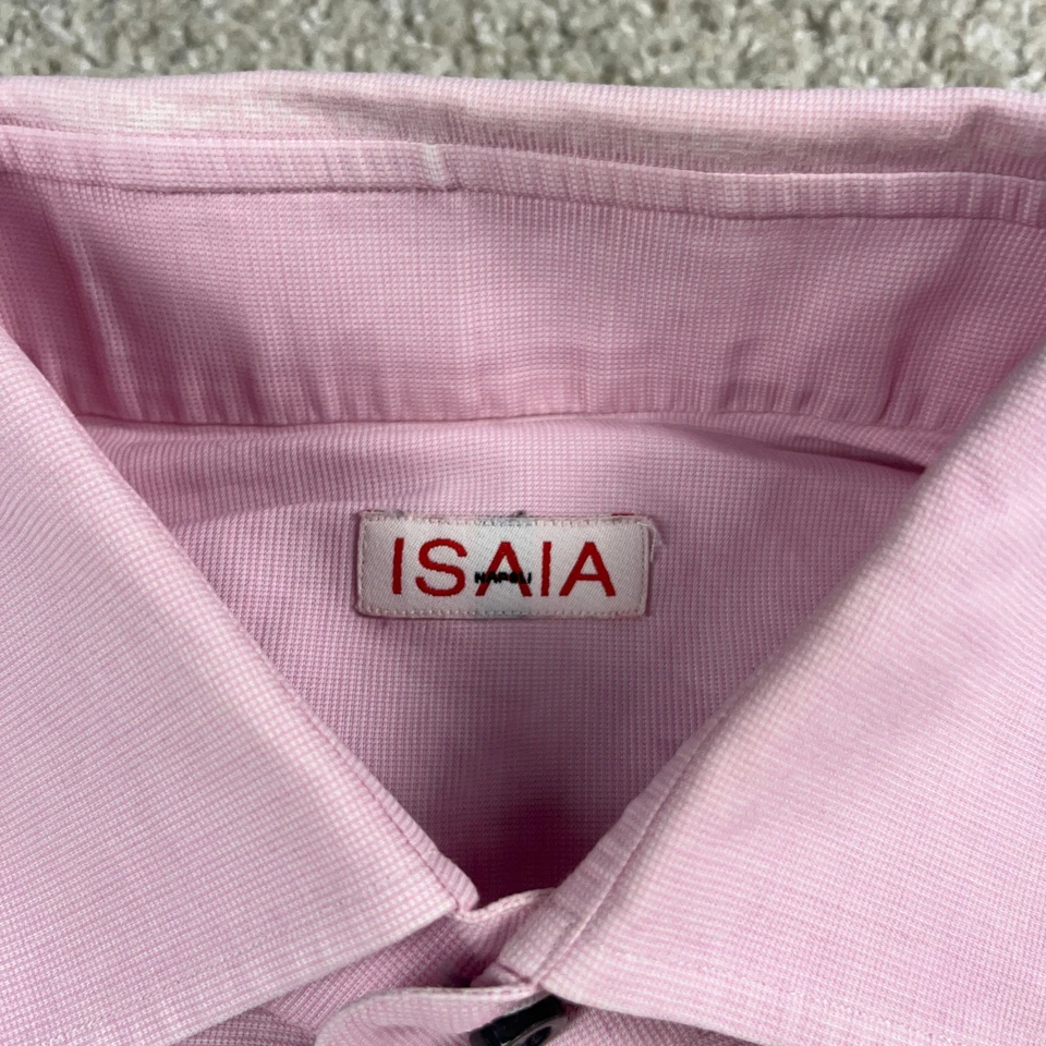 Camisa Isaia Napoli Para Hombres 15.5 Rosa Abotonada Extendida Italiana Oficina Carrera Algodón Foto 3 de 4