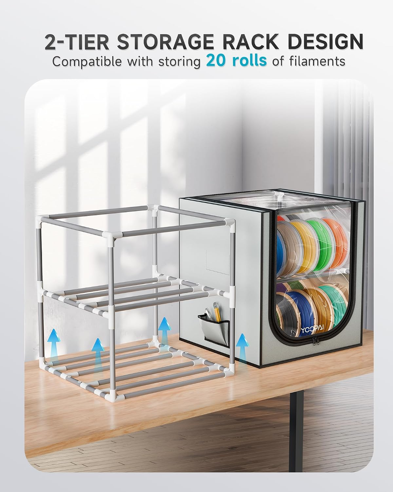 3D Printer Filament Storage Box – 2 Tier Filament Storage Rack with ...