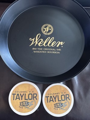 New WL Weller Bourbon Serving Tray 2 Ceramic Colonel EH Taylor 1st Only Coasters