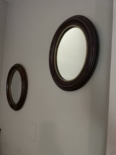 Vintage Round Wall Mirror Pair Walnut Wood Frames Matching Set Traditional Decor