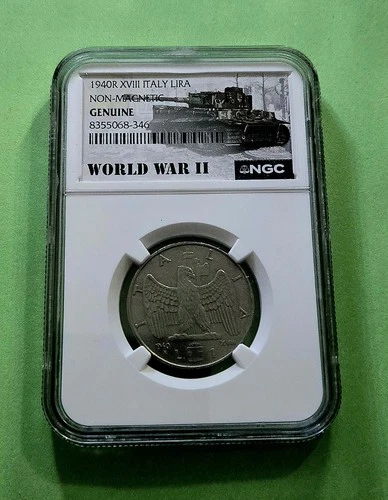 1940R XVIII ITALY LIRA WORLD WAR II NGC GENUINE NON MAGNETIC SUPER GEM Coin